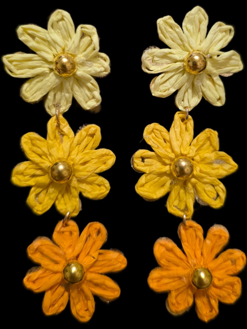Yellow & Orange Floral Drop Earrings - Picture 3 of 3